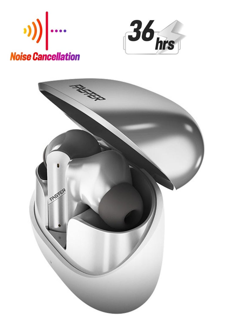 Faster Valor Wireless Earbuds with Active Noise Cancellation (ANC) - 6 Hours Playtime with Bluetooth 5.3 - HiFi Stereo Sound Airpods - Gaming Bluetooth Earphones with Ultra-Low Latency - Deep Bass, IPX4 Water Resistant - For Exercise, Gym - Compatible with iPhone & Android (Silver) - Image 1